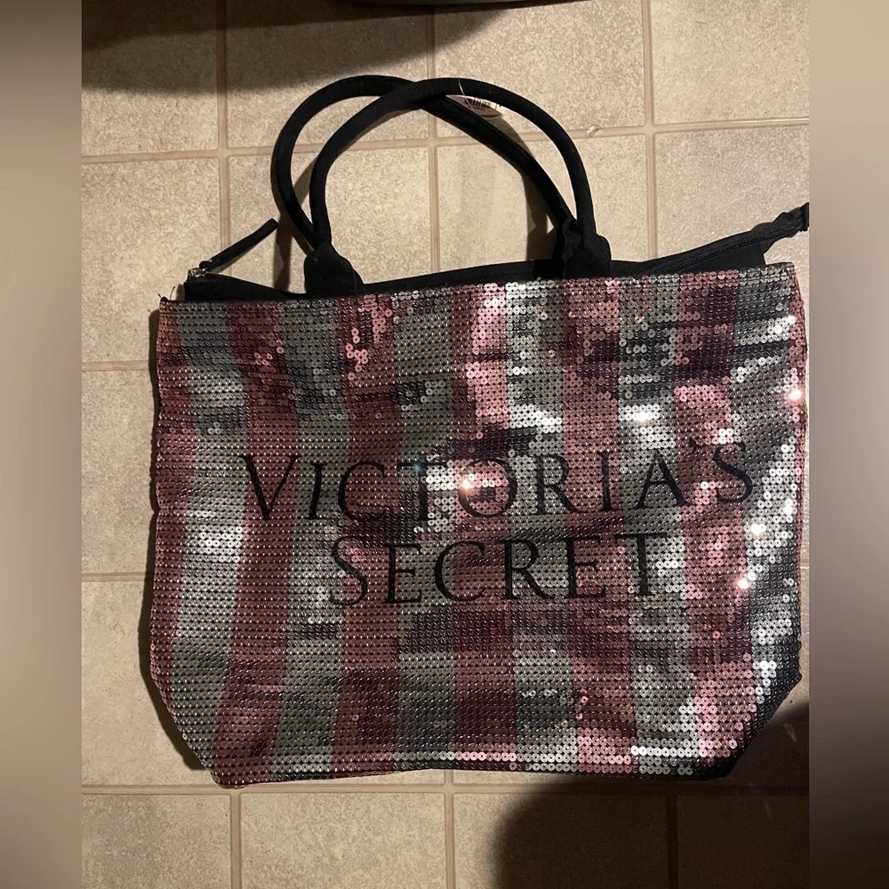 Victoria’s Secret | Silver and Pink Sequins tote with zipper
